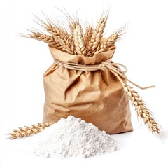 Flour and wheat bundle on clean bright backdrop.