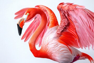Bright pink flamingo in mid-flight with spread wings © Alexandr