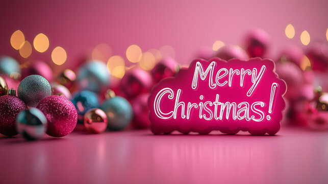 Text Happy New Year and Merry Christmas, banner, copy space, pink theme