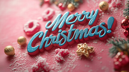 Text Happy New Year and Merry Christmas, banner, copy space, pink theme