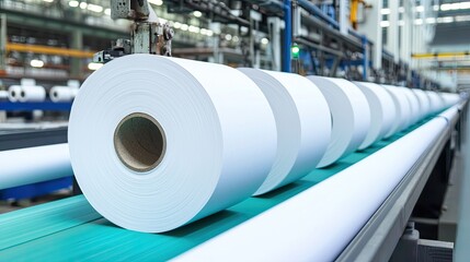 Recycling process of paper rolls industrial factory manufacturing environment inside view waste management concept