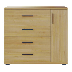 A wooden dresser with four drawers and a wooden cabinet