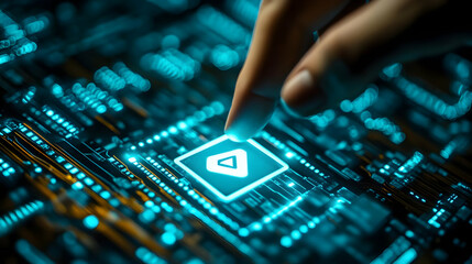 Obraz premium 3D Illustration - Technology Play Button Circuit Board Digital