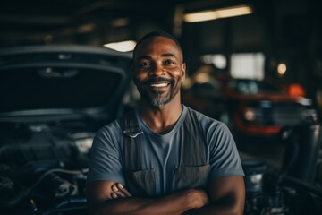 Obraz premium Smiling portrait of a middle aged car mechanic