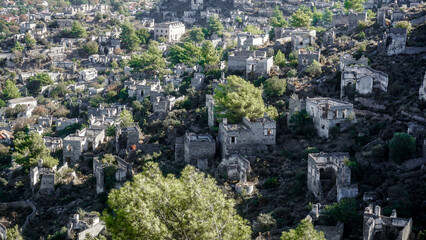 Panorama of the earthquake-ravaged city of Kayaköy, Turkey.