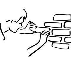 illustrations de personnages en situation professionnelle, métiers du batiment, lignes et traits en noir et blanc, pour utilisations diverses