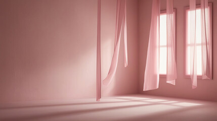 Abstract soft pink studio background. Empty room with shadows of window