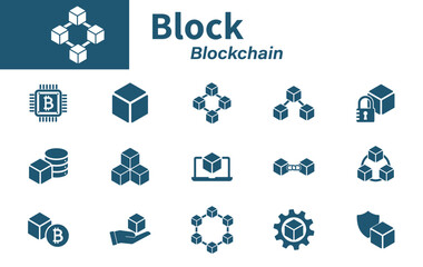 Block icon. Solid vector icon set about blockchain technology, 3d blocks, cryptocurrency, data security.