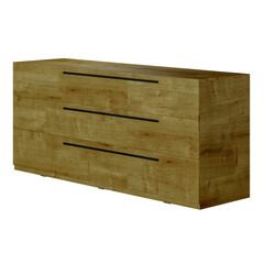 A brown wooden dresser with three drawers