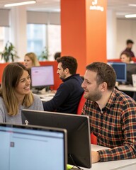 Fototapeta premium Coworkers collaborating in a modern office 