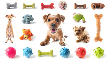Fototapeta premium dog toys isolated on white background. Collage