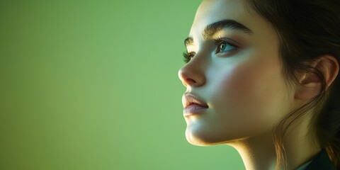 Dreamy Green Portrait of a Young Woman