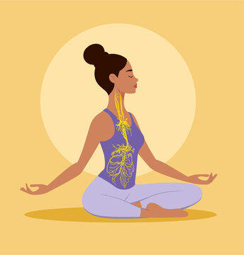 Vagus nerve, part of the parasympathetic nervous system, gut-brain axis; medically illustration