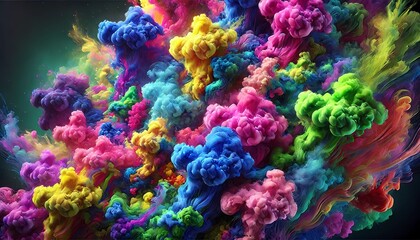 A large, visually striking image of swirling colorful smoke. The smoke is vibrant and radiant, featuring shades of neon pink, bright blue