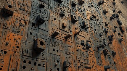 Naklejka premium Exploring the weathered surface of the benben pyramids a closeup view of ancient architecture in a desert environment