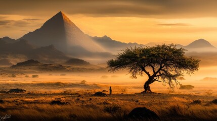 Misty layers enveloping the benben pyramid at c standard captivating landscape tranquil environment aesthetic viewpoint