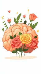 Fototapeta premium Artistic Representation of a Brain Surrounded by Colorful Roses and Leaves Creating a Unique Blend of Nature and Cognition in a Whimsical Design