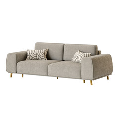 A gray sofa with pillows and a white pillow