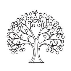 Tree with heart-shaped leaves and apples vector illustration