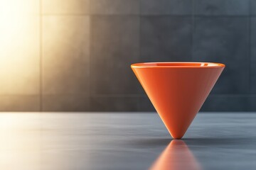 A vibrant orange funnel sits on a smooth surface, illuminated by soft light, creating a modern and minimalist aesthetic.