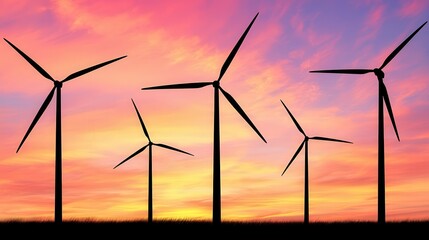 Fototapeta premium Climate Change Mitigation. Wind turbines against a vibrant sunset sky.