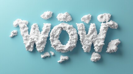 Fototapeta premium Detailed wow lettering crafted from puffy clouds seamless blue background conveying lighthearted excitement and joy