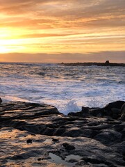 Irish Sunset with Crashing Waves