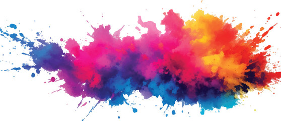 A vibrant explosion of multicolored powder creates a stunning, colorful cloud against a white background, capturing the energy and beauty of a Holi-inspired paint burst.