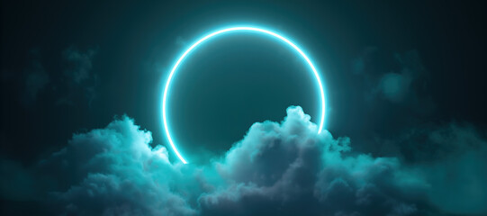 Obraz premium neon light circle line frame background with blue glowing smoke 9