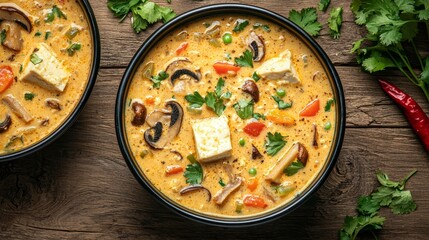 Delicious vegetable curry home kitchen food photography rustic setting close-up view culinary artistry