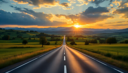 Infinite Highway Concept: Digital Artwork Depicting a Futuristic Road to the Horizon