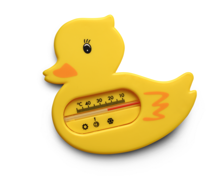 Yellow duck thermometer on white