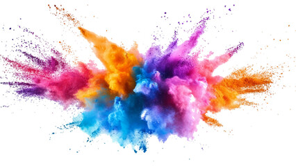 Rainbow Explosion of Colorful Powder.Multicolored Powder Explosion Isolated on White Background. colorful vibrant rainbow Holi paint color powder explosion with bright colors isolated white background