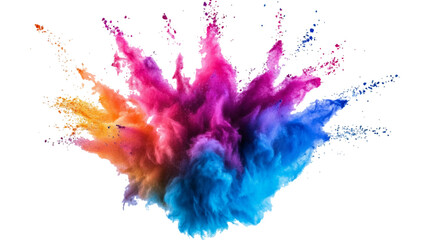 Rainbow Explosion of Colorful Powder.Multicolored Powder Explosion Isolated on White Background. colorful vibrant rainbow Holi paint color powder explosion with bright colors isolated white background