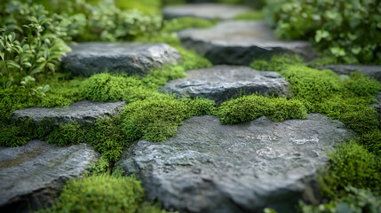 3D Mossy Stone Path Realistic Illustration