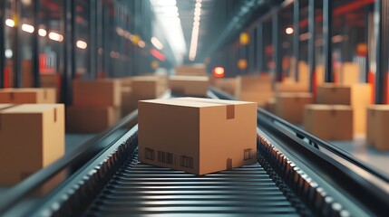 Automated Logistics Center in Action Conveyor Belt Efficiently Prepares Online Shopping Orders for Global Shipping and Delivery