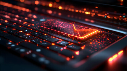 3D Illustration - Email Icon on Futuristic Keyboard