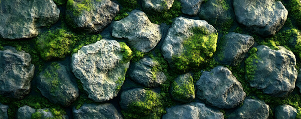 Realistic Mossy Stone Wall Background Illustration