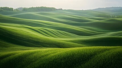 Obraz premium Expansive and Lush Verdant Tuscany Meadow with Undulating Rolling Green Hills and Picturesque Pastoral Landscape Serene and Tranquil Scenic Beauty of the Idyllic Italian Countryside