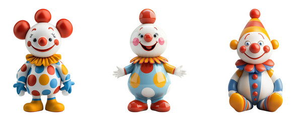 Fototapeta premium Colorful Cartoon Clowns on Transparent Background