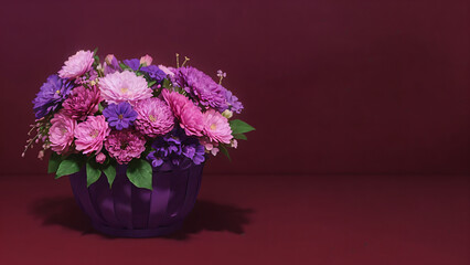 Fototapeta premium purple basket with pink and purple flowers