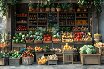 3D Illustration Farm Stand Fresh Produce Market