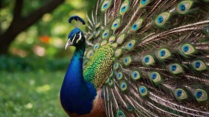 Fototapeta premium Peacock Showing Off Bright Plumage in the Wild