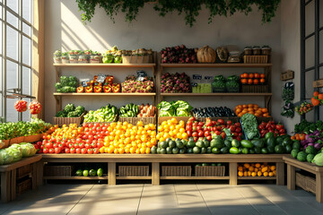Illustration of Fresh Produce Market Display