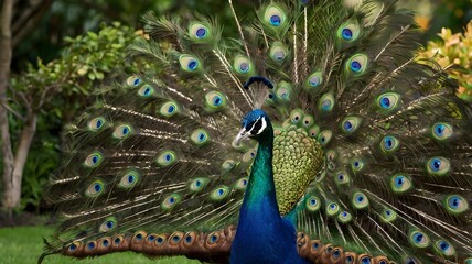 Obraz premium Intricate Peacock Feather Display in Natural Habitat