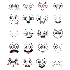 Collection of Cartoon Faces Expressing Various Emotions and Feelings