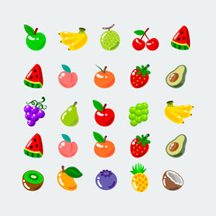 Colorful Cartoon Fruit Icons Set 
