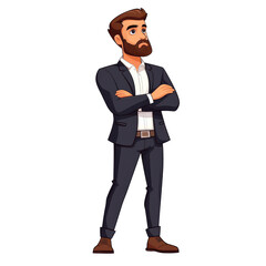 Obraz premium cartoon man in suit stands confidently with arms crossed, exuding professionalism and poise. His stylish appearance and demeanor suggest strong character