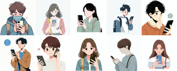 vector, a teenager, is calling with a simple and minimalist flat design style. plain white background