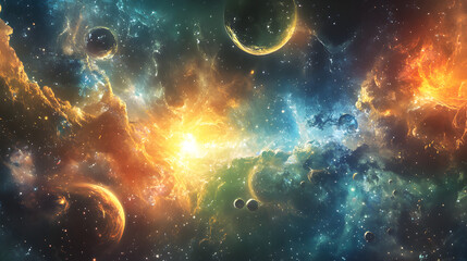 Obraz premium Cosmic Nebula: Planets, Stars, and Galactic Explosion